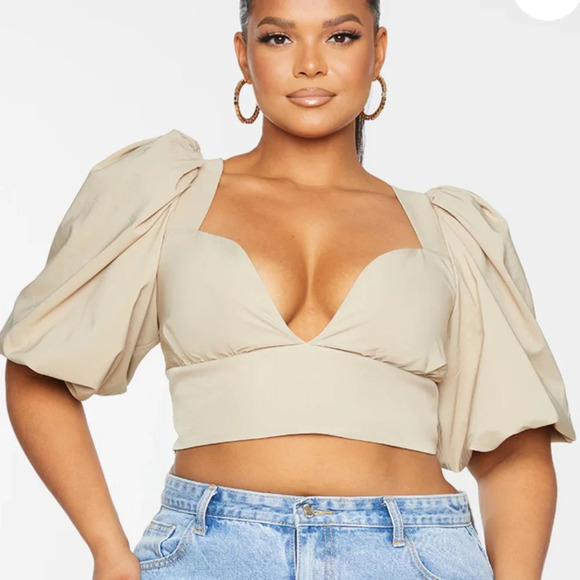 PrettyLittleThing Puff Sleeve Crop Top - Picture 1 of 7